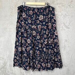 Vintage White Stag Floral Tiered Maxi Skirt XL Rayon Boho Festival Pull On 90s